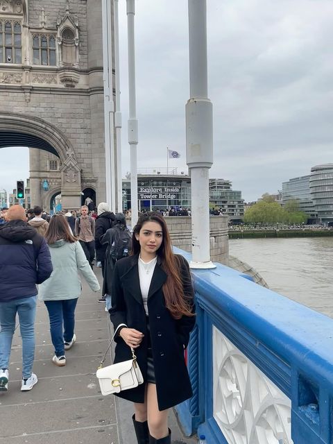 Shrestha Dutta on Tower Bridge in London, one of her international cabin-crew destinations
